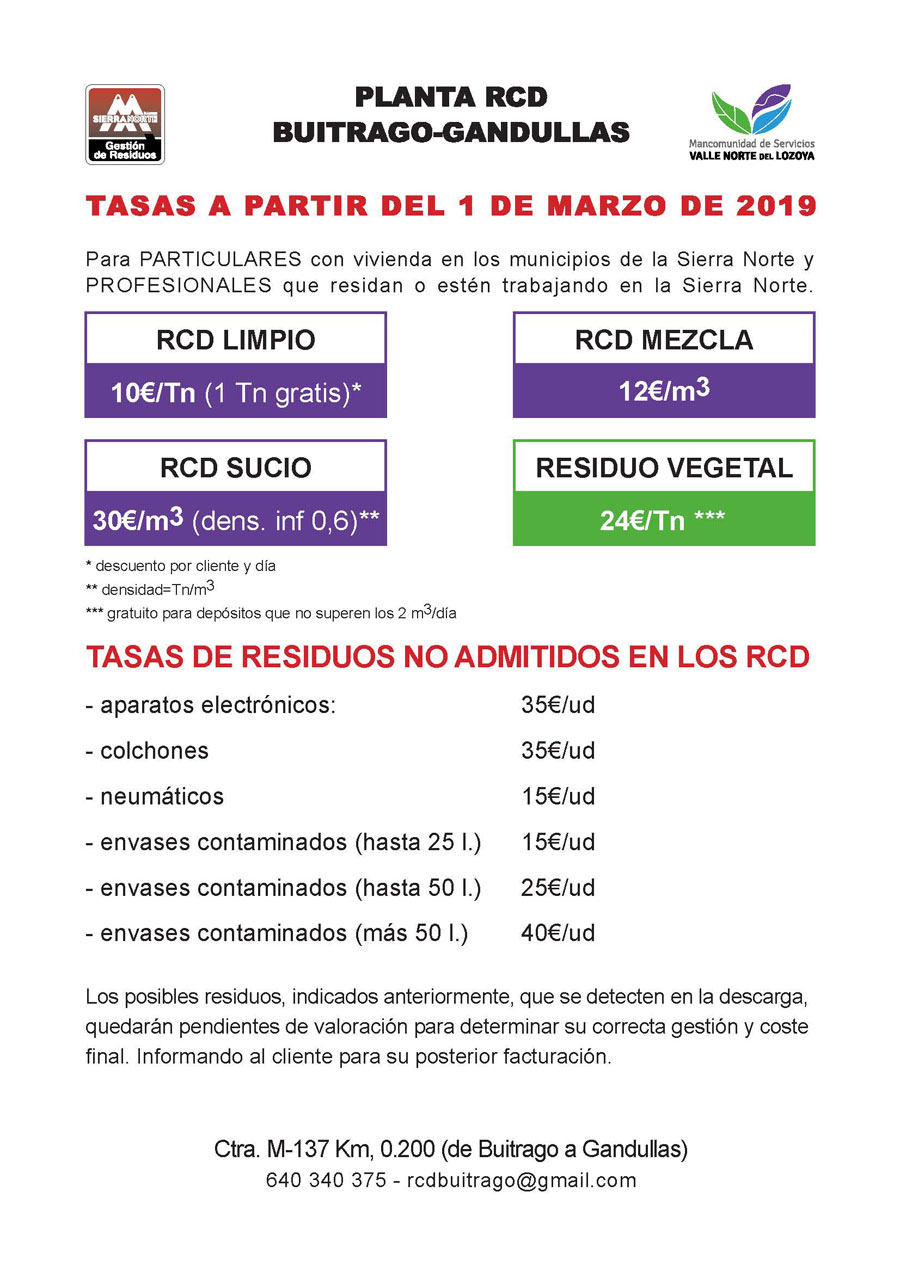 cartel tasas RCD 2019 2